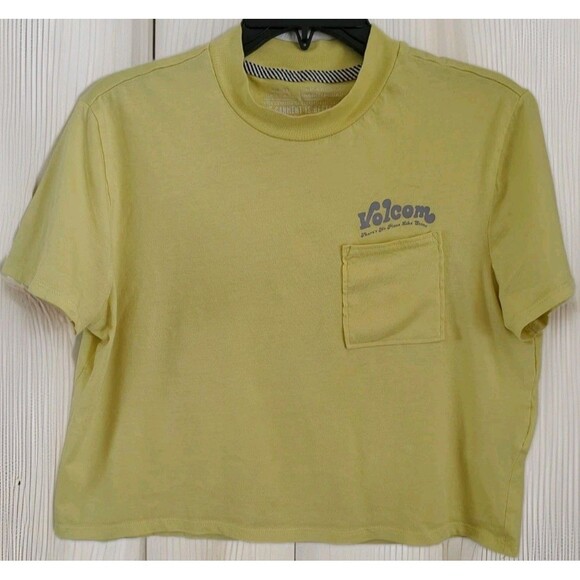 Volcom Pocket Dial Cropped Tee Shirt  Size M (8) Junior Women's Yellow - Picture 1 of 6